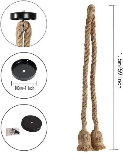 2 Heads Vintage(1.5+1.5 Meter) Hemp Rope Pendant Light Fixture E26/E27 Base,Retro Hemp Rope Hanging Light Vintage Ceiling Light Lamp Retro Style for Dining Hall Restaurant Bar Lighting,110V …