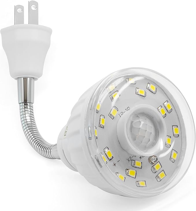 LED Motion-Activated Directional Rotating Flexible Sensor Dusk to Dawn Night Light AC Outlet Plug-in Wall Stair Lamp Indoor 360° Bedroom Hallway Stairway Garage Basement Corridor