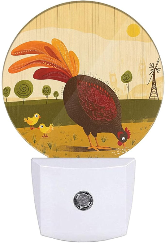 EKOBLA Hen & Chicks Plug-in Night Light, Farmhouse Fowl Animal LED Nightlight with Dusk to Dawn Auto Sensor for Bathroom, Hallway & Kitchen Decor