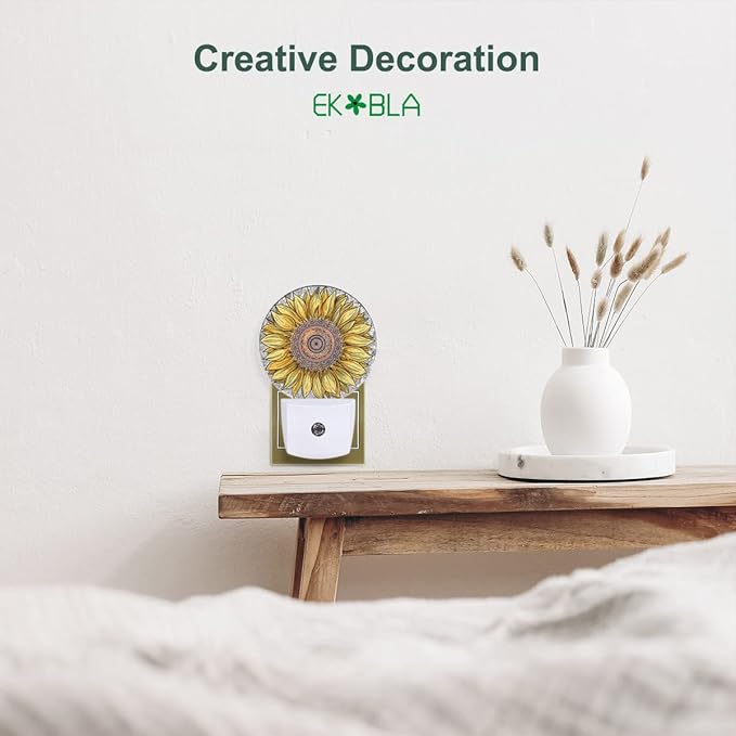 EKOBLA Sunflower Plug-in Night Light, Boho Yellow Floral LED Nightlight with Dusk to Dawn Sensor, Gift for Women, Mom & Grandma