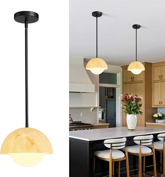 Modern Pendant Light Fixtures: 10 Inch Resin Shade Mid Century Chandelier with Milk Glass Globe - Adjustable Black Pendant Lighting for Kitchen Island