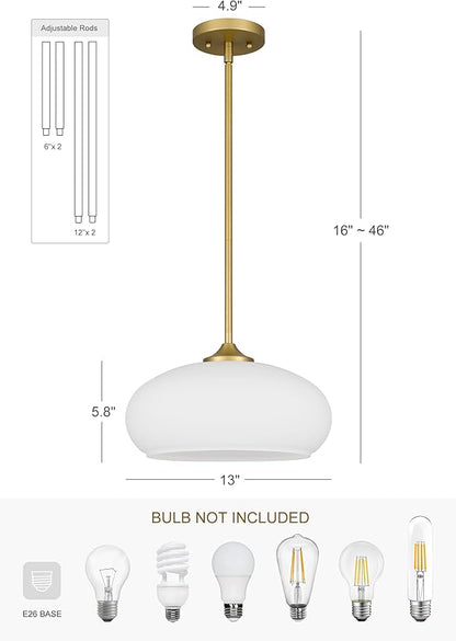 Tawson Juno Modern 1-Light Pendant Ceiling Light Fixture with Etched Opal Glass Shade for Kitchen Island, Hallway, Entryway, Passway, Dining Room, Bedroom, Balcony Living Room