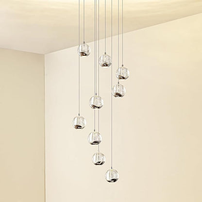 9-Light Modern Chrome Glass Globe Chandelier, Hanging Cluster Pendant Light Kitchen Island & Foyer Chandelier, Warm White 3000K, 4230 Lm, LED Modern Chandelier, Ø 15.7 in