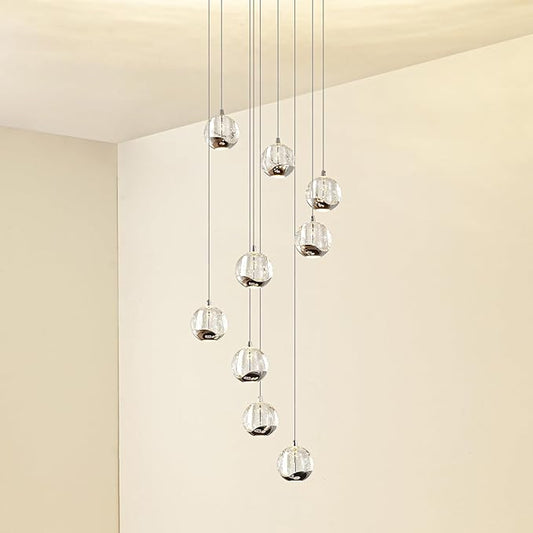 9-Light Modern Chrome Glass Globe Chandelier, Hanging Cluster Pendant Light Kitchen Island & Foyer Chandelier, Warm White 3000K, 4230 Lm, LED Modern Chandelier, Ø 15.7 in