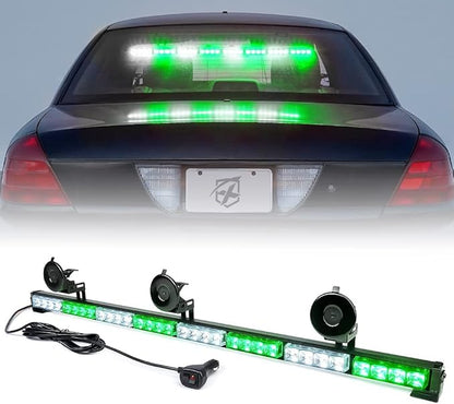 Xprite 35.5" Traffic Advisor Light Bar, LED Emergency Strobe Lights with 21 Flash Patterns, Suction Mount & Cigarette Plug, Strobe Lights for Trucks, SUV, Car - White & Green