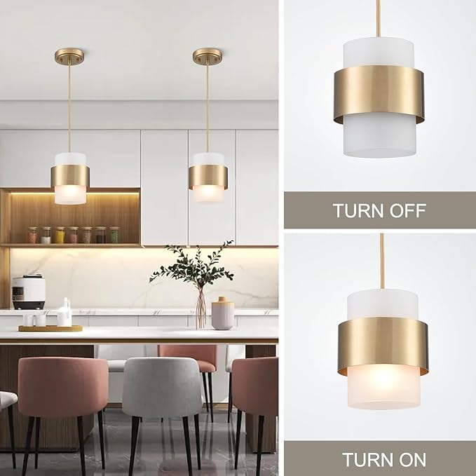 DEYNITE Modern Mini Gold Pendant Light Fixtures Glass Cylinder Hanging Lamp for Kitchen Dining Bathroom