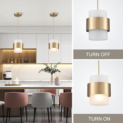 DEYNITE Modern Mini Gold Pendant Light Fixtures Glass Cylinder Hanging Lamp for Kitchen Dining Bathroom