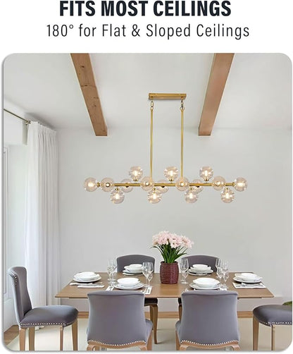 55" Long Brass Gold Chandeliers for Dining Room Kitchen Island, Large Globe Sputnik Linear Chandelier, 16 Lights Mid Century Modern Light Fixture Over Table, Clear Bubble, GC-08