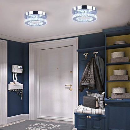 Modern Mini Led Chandelier Semi Flush Mount Crystal Lighting Ceiling Crystal Lamp for Bedrooms Dinning Rooms Hallway(Round White)