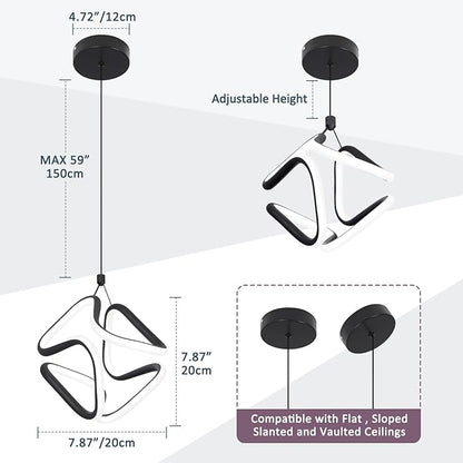 Black Led Pendant Light Fixtures,6000K Cool White Modern Pendant Lights for Kitchen Island,Adjustable Kitchen Island Light Fixture for Dining Room Bedroom Sink, 1 Pack