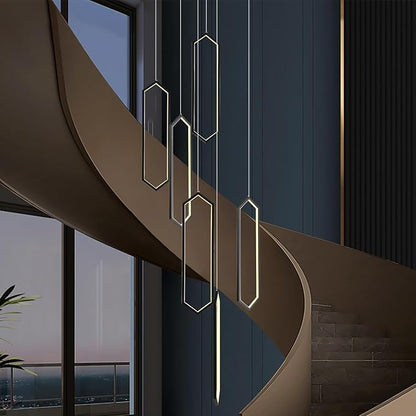 GEADI Foyer Chandeliers for High Ceilings,6-Light Modern Dimmable Led High Ceiling Chandelier with Remote Control,Black Large Chandelier Staircase Pendant Light Fixture for Entryway(3000-6500K)