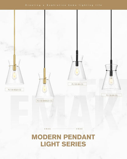 Emak 9 Inch Modern Pendant Lights Kitchen Island, Brushed Gold Pendant Light with Clear Glass Shade, Large Hanging Light Fixture for Kitchen, Dining Room, Bathroom, PL130-BGD-CG