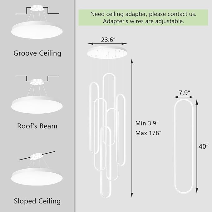 Modern Chandelier LED Large Contemporary Light for Staircase Dimmable Ceiling Chandeliers with Remote Control for Villa Foyer White