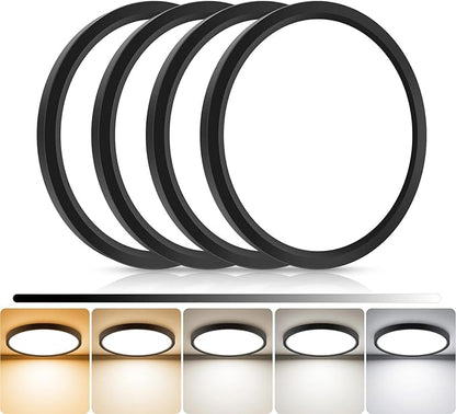 libtit 4Pack 13inch LED Flush Mount Ceiling Light, Dimmable & 5Color Temperatures (3000K-6500K), 24W Round Slim Black Light Fixture for Bedroom Livingroom Garage Kitchen