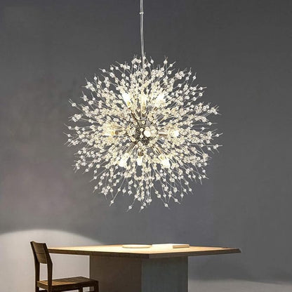 Modern Dandelion Firework Chandelier, Chrome Bathroom Chandelier, Crystal Hanging Pendant Lighting Fixture for Dining Room, Bedroom, Entryway, Foyer, 9-Light