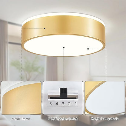 Gold Flush Mount Ceiling Lights, Modern Dimmable 5CCT Close to Lighting Fixture, 2700K-6000K LED Round Ceiling Lamp for Kitchen Hallway Bedroom Laundry Room Entryway Bathroom-11.8in