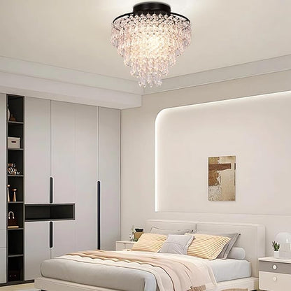 FRIXCHUR 11.8" Small Crystal Chandelier Light Fixture Mini Crystal Ceiling Light 5 Tiers Raindrops Black Chandeliers for Bedroom Hallway Closet, E26 Base