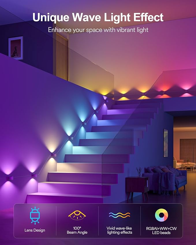 Lumary Smart Wall Sconces, World Cup Decor Up and Down Lighting, WiFi Color Changing Wall Lights for Bedroom, Living Room, Compatible with Alexa/Google Assistant, 18.4ft with 14 LEDs