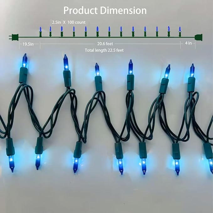 Christmas Lights 100 Counts,26.5 Feet Indoor Outdoor,Green Wire Connectable of Lighting String Blue,Decorations for Holiday, Party,Festival,Christmas String Lights (Green-Blue)