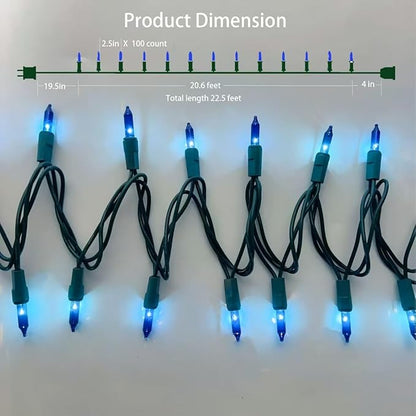 Christmas Lights 100 Counts,26.5 Feet Indoor Outdoor,Green Wire Connectable of Lighting String Blue,Decorations for Holiday, Party,Festival,Christmas String Lights (Green-Blue)