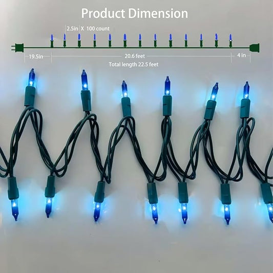 Christmas Lights 100 Counts,26.5 Feet Indoor Outdoor,Green Wire Connectable of Lighting String Blue,Decorations for Holiday, Party,Festival,Christmas String Lights (Green-Blue)