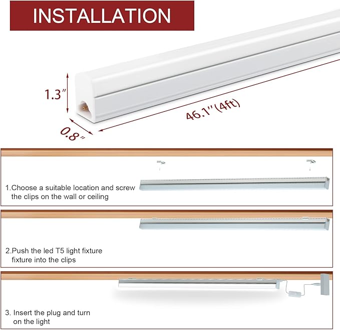 12 Pack 4FT Led Shop Lights, 20W 2200lm 6500K Super Bright Garage Light, T5 4 Foot Shop Lights Ideal for Basement, Storage Room, Warehouse, Linkable Led Lighting Fixture with On/Off Switch