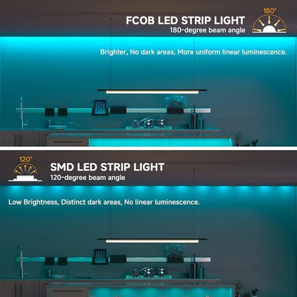 BTF-LIGHTING FCOB COB 3mm Width UL Listed Super Narrow Flexible Uniform LED Strip Light Ice Blue 16.4FT DC24V CRI 90+ Dimmable LED Ribbon for Kitchen Home Indoor Decor(No Adapter or Controller)