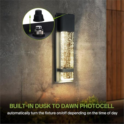 ASD LED 13" Bubble Glass Wall Light Fixture, Outdoor Dusk to Dawn Sconce | 3CCT, Waterproof, Photocell, ETL Listed | 12W 500LM 3000-5000K 120V | Exterior Lantern, Porch Lighting | Black