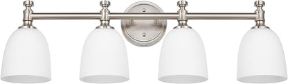 Bathroom Vanity Light, 4-Light Bathroom Light Fixtures Over Mirror, Traditional Vanity Lights for Living Room, Milk White Bell Glass Shades, Standard E26 Base, Brushed Nickel