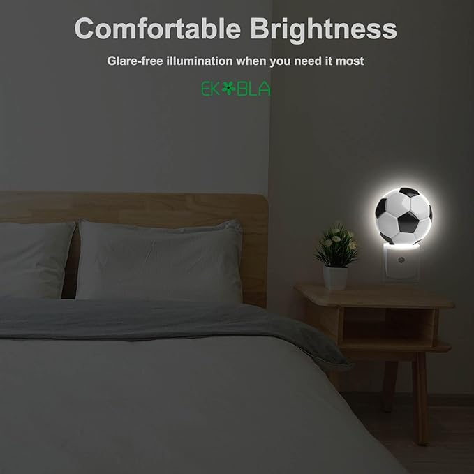 EKOBLA Soccer Ball Plug-in Night Light, Black & White Sports Design LED Nightlight with Dusk to Dawn Sensor for Boys Room, Man Cave, Bedroom & Bathroom