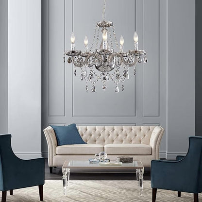 Saint Mossi 5 Light Modern K9 Crystal Chandelier, Contemporary Pendant Ceiling Lighting Fixture for Dining Room,Bedroom,Living Room with Adjustable Chain (Smoky Gray)