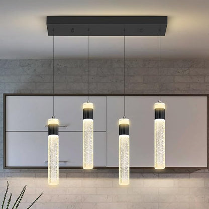 4-Light Gold Pendant Lights Kitchen Island Modern LED Gold Crystal Column Chandeliers Dimmable Crystal Ceiling Light for Dinning Room Living Room 32W