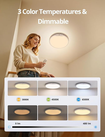 Combuh Rechargeable Battery Operated Ceiling Light for Shower Inside Wireless, 105 Day Battery Life Powered 11.8Inch Bright Waterproof Magnetic RGB Overhead Lighting without Wiring for Closet Bathroom