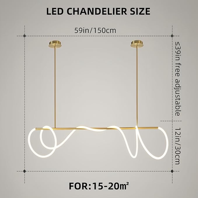 Modern LED Linear Pendant Light, DIY 59 inch Gold Chandelier, with Remote Height Adjustable Ceiling Hanging Dining Room Light Fixture, Kitchen Island Lighting, Restaurant Long Hose Lamp