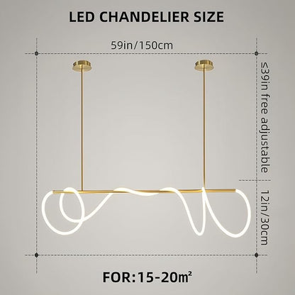 Modern LED Linear Pendant Light, DIY 59 inch Gold Chandelier, with Remote Height Adjustable Ceiling Hanging Dining Room Light Fixture, Kitchen Island Lighting, Restaurant Long Hose Lamp