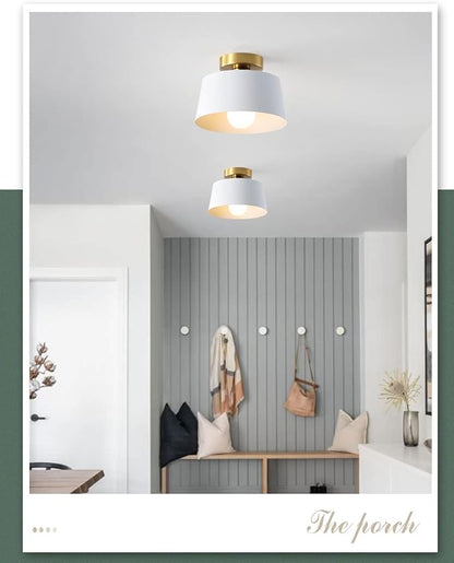 Modern Semi Flush Mount Ceiling Light with Gold Plate and Matte White Shade, Farmhouse Ceiling Light Fixture for Kitchen Island Dining Room Foyer Hallway Porch Barn Loft，10in (White 2 Pack)