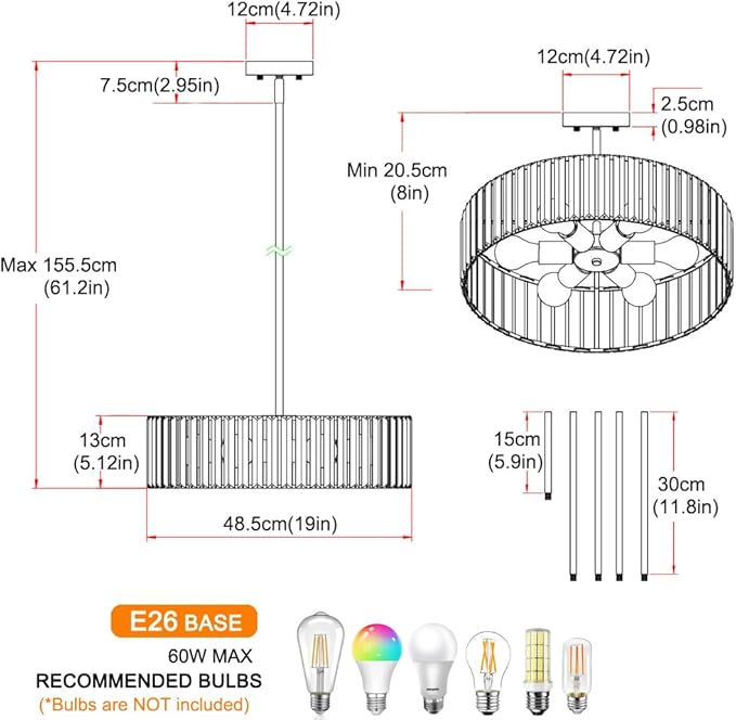 Gold Crystal Chandelier for Dining Room, 6-Light Modern Semi Flush Mount Ceiling Lighting Fixtures, Round Kitchen Fixtures Ceiling, Hanging Drum Pendant Lights for Living Room Bedroom Foyer, 19IN, E26