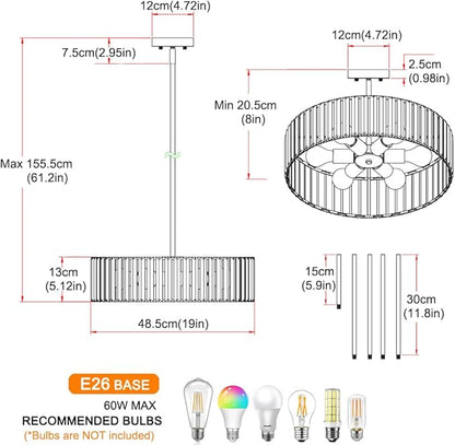 Gold Crystal Chandelier for Dining Room, 6-Light Modern Semi Flush Mount Ceiling Lighting Fixtures, Round Kitchen Fixtures Ceiling, Hanging Drum Pendant Lights for Living Room Bedroom Foyer, 19IN, E26