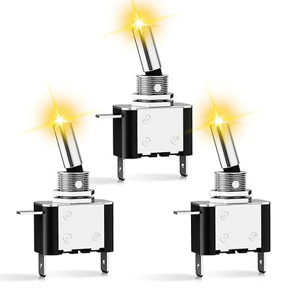 Nilight 3PCS Yellow LED Toggle Switches 12V 20A 3 Pin 2 Position ON Off SPST Heavy Duty Rocker Switch for Auto Car Marine RV Vehicles Truck Boat Dash