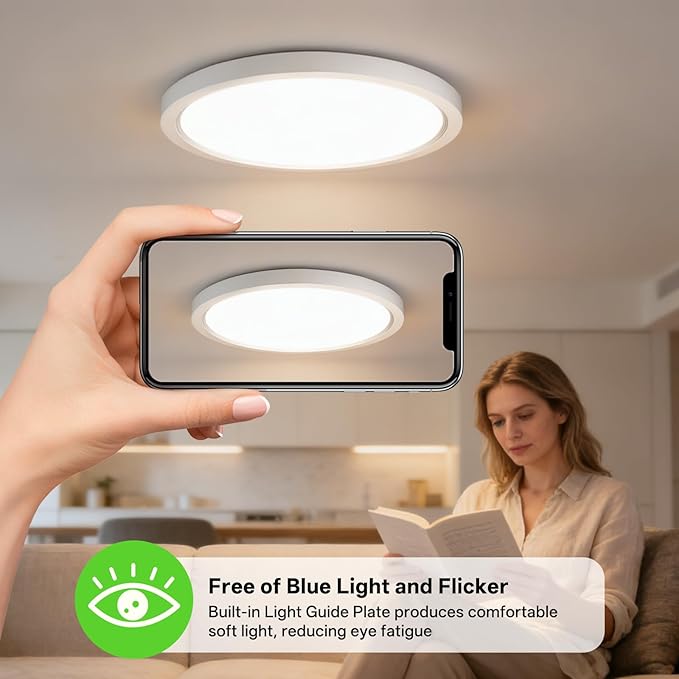 12 Inch 1Pack Super Slim Flush Mount Ceiling Light Fixture,24W 3200LM Dimmable 5CCT Selectable 2700K-5000K Round Light Fixture for Living/Bedroom,Kitchen/Bathroom,Porch &All Indoor Spaces White