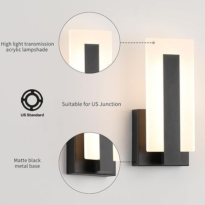 Joosenhouse Modern LED Wall Sconces Up and Down Wall Mount Light Black 3000K Warm White Wall Lights Set of 2, Indoor Wall Lighting for Hallways, Bedrooms, Hallways, Living Room Indoor Wall Lights