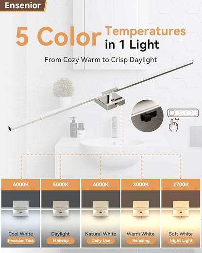 Ensenior Modern Brushed Nickel Bathroom Vanity Light 48 inch, Built-in Dimmer, 2100LM Dimmable 5CCT Led Bath Lights, Bar Vanity Light for Bathroom Mirror Cabinets Bedroom-FCC & ETL Certificated