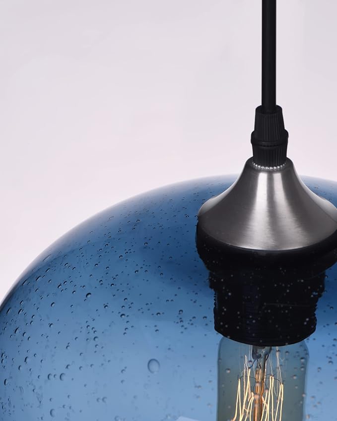 Pendant Lighting for Kitchen Island Blue Glass Modern Hanging Light Fixtures Seeded Bubble Over Sink 9.4 Inch Diam