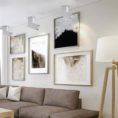 LED Indoor Ceiling Spotlight 360°Adjustable Wall Light - Art DIY Spotlights -12W Warm White Light 3000K Ceiling Downlight -Surface Mounted COB Lighting Swivel lamp (White-3000K)