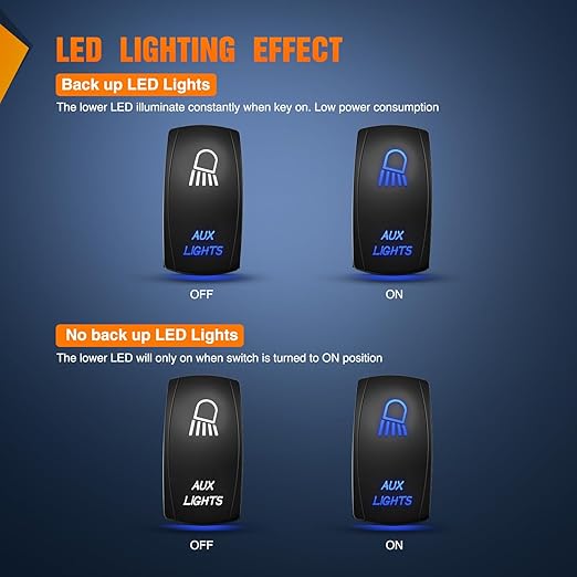 Nilight Aux Lights Rocker Switch Led Light Bar 5 Pin Laser On Off SPST switches 20A/12V 10A/24V Blue with Jumper Wires Set for Cars Trucks Boats ATVs UTVs RVs