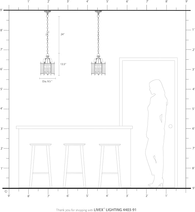 Livex Lighting 4403-91 Home Basics 3 Light Brushed Nickel Hanging Lantern or Flush Mount Chandelier with Clear Beveled Glass