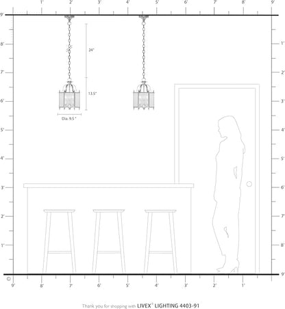 Livex Lighting 4403-91 Home Basics 3 Light Brushed Nickel Hanging Lantern or Flush Mount Chandelier with Clear Beveled Glass
