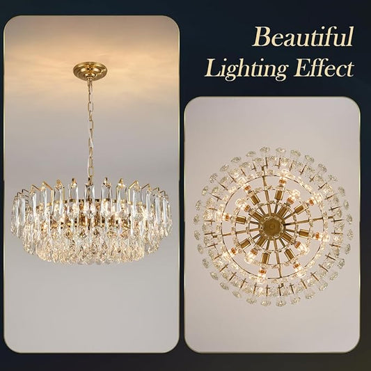 23.6" Modern Crystal Chandelier Gold 3-Tier Luxury Pendant Light Gold Plated Ceiling Pendant Lighting for Dinning Room Living Room Foyer