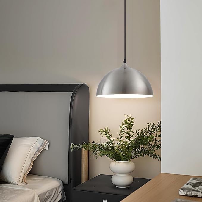 Brushed Nickel Industrial Pendant Light 11.8inches 2 Packs,Mental Hanging Light Fixtures for Kitchen Island,Dome Pendant Light,Ceiling Light Fixtures for Restaurant Dining Room Aisle