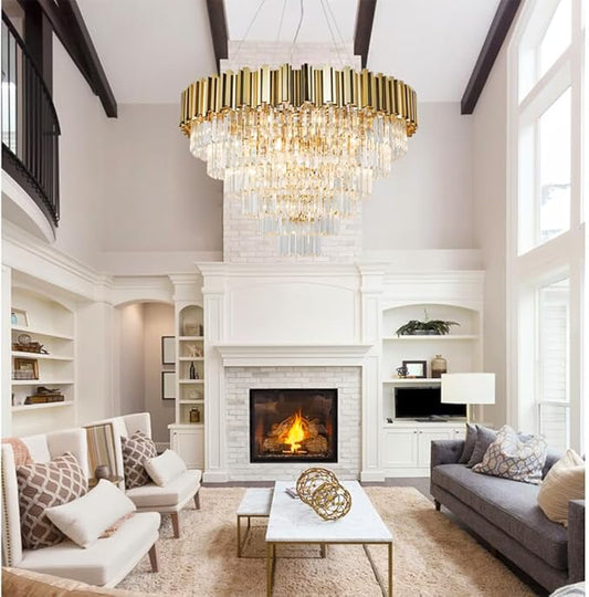 Gold Crystal Chandelier Large, 17-Light Luxury Chandelier Lighting Fixture for High Ceiling Foyer Entryway Living Room D35.4